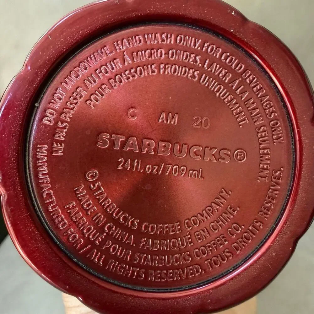 Starbucks Stainless Steel Tumbler Venti 24 oz Scallop Metallic Red No Straw 2020